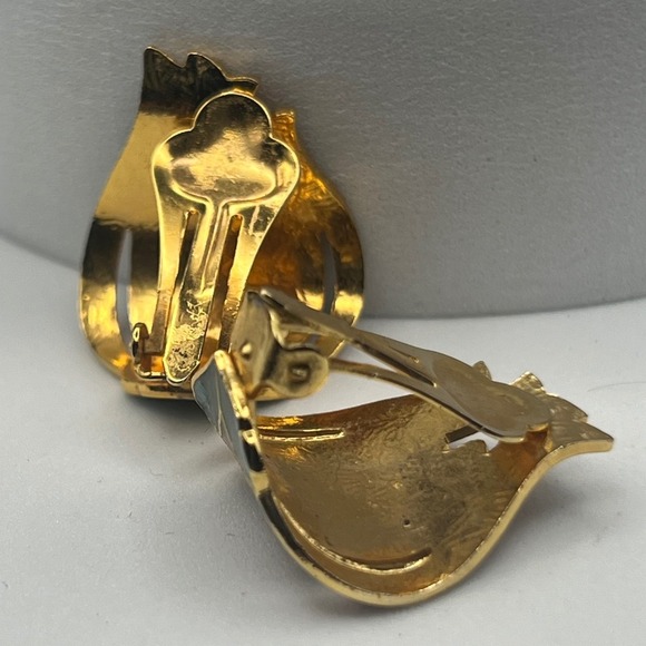 Vintage Cloisonné Enamel Earrings Blue Red Gold Tone Butterfly Floral Clip On - Picture 4 of 6